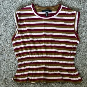 WHBM Striped Sleeveless Peplum Top - Burgundy, Olive & Light Pink